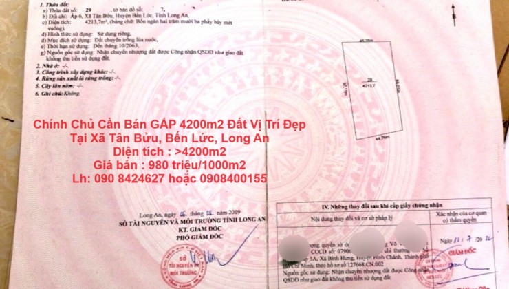 Chính Chủ Cần Bán GẤP 4200m2 Đất Vị Trí Đẹp Tại Xã Tân Bửu, Bến Lức, Long An